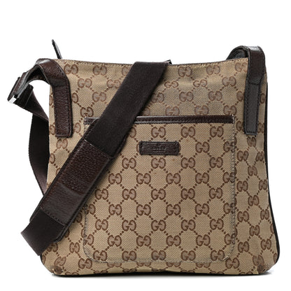 Gucci Monogram Flat Messenger Bag Beige Dark Brown 1 of 10