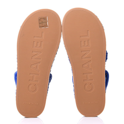 Chanel Cord Lambskin Quilted Logo Sandals 35 Blue 7 of 11