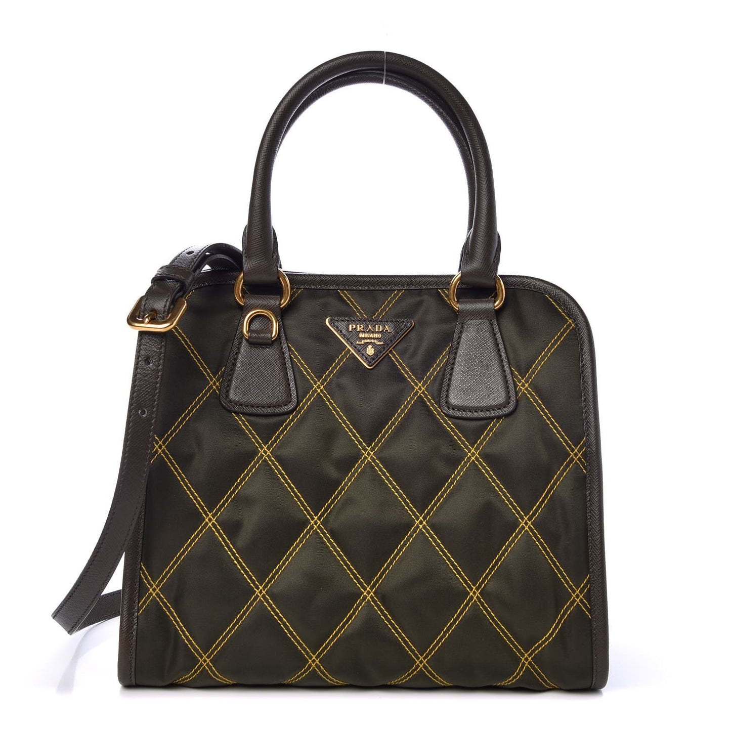 Saffiano Tessuto Nylon Impunturato Quilted Shopper Militare Soleil