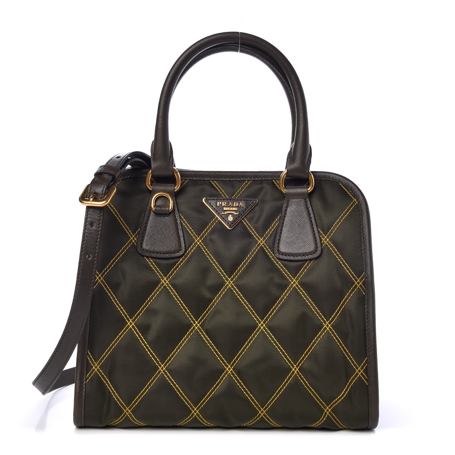 Prada Saffiano Tessuto Nylon Impunturato Quilted Shopper Militare Soleil 1 of 9