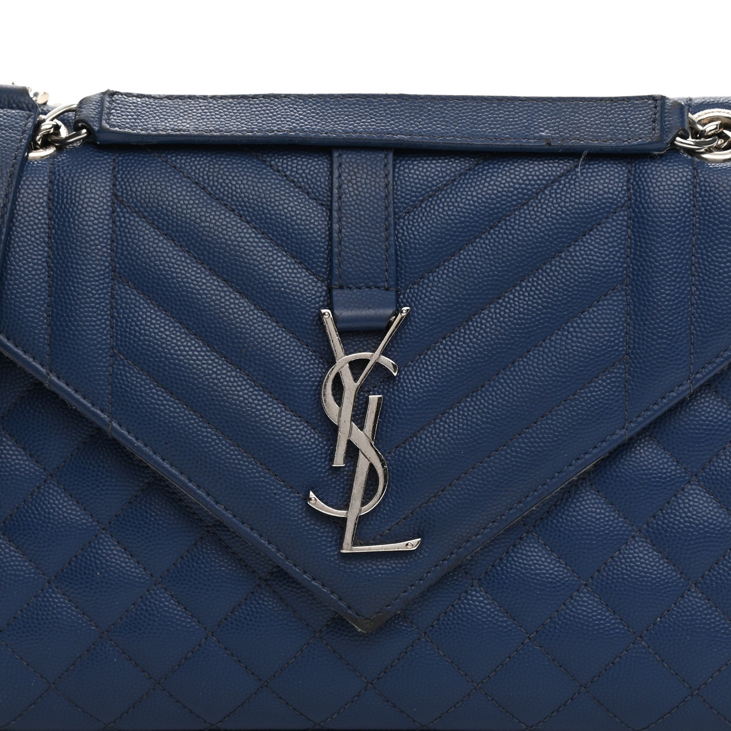 Saint Laurent Grain De Poudre Textured Mixed Matelasse Triquilt Medium Monogram Satchel Denim 8 of 20