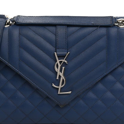 Saint Laurent Grain De Poudre Textured Mixed Matelasse Triquilt Medium Monogram Satchel Denim 8 of 20