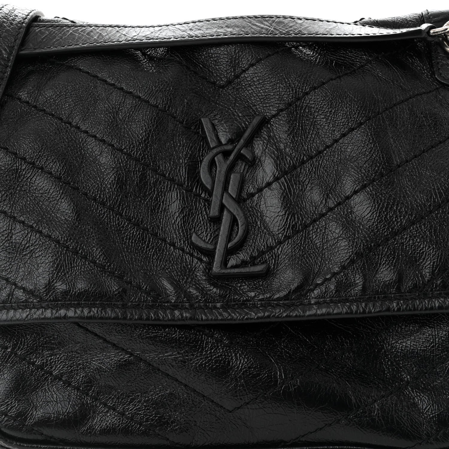 Saint Laurent Crinkled Calfskin Matelasse Monogram Medium Niki Chain Satchel Black 8 of 11