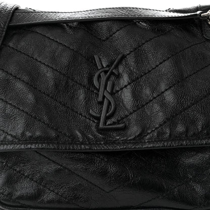 Saint Laurent Crinkled Calfskin Matelasse Monogram Medium Niki Chain Satchel Black 8 of 11