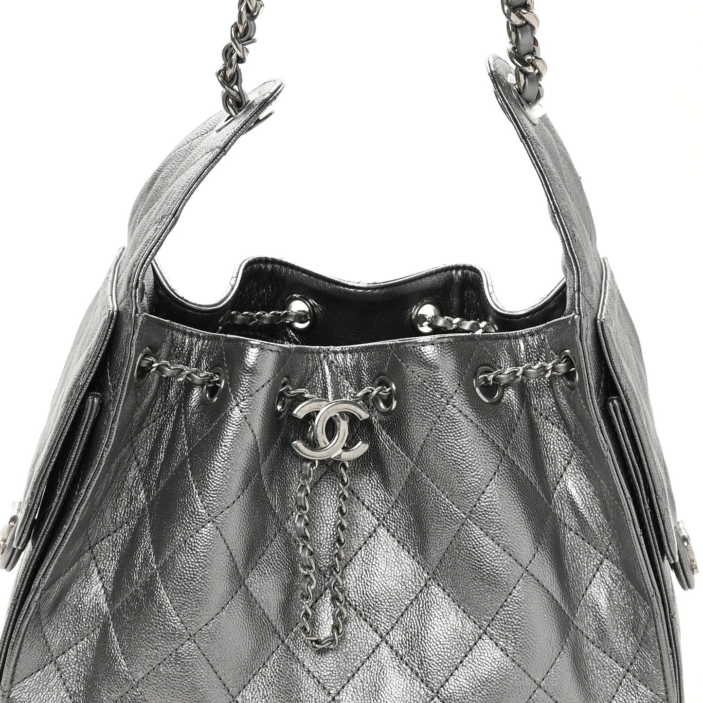 Metallic Caviar Quilted Small Chanel 25 Handbag Anthracite
