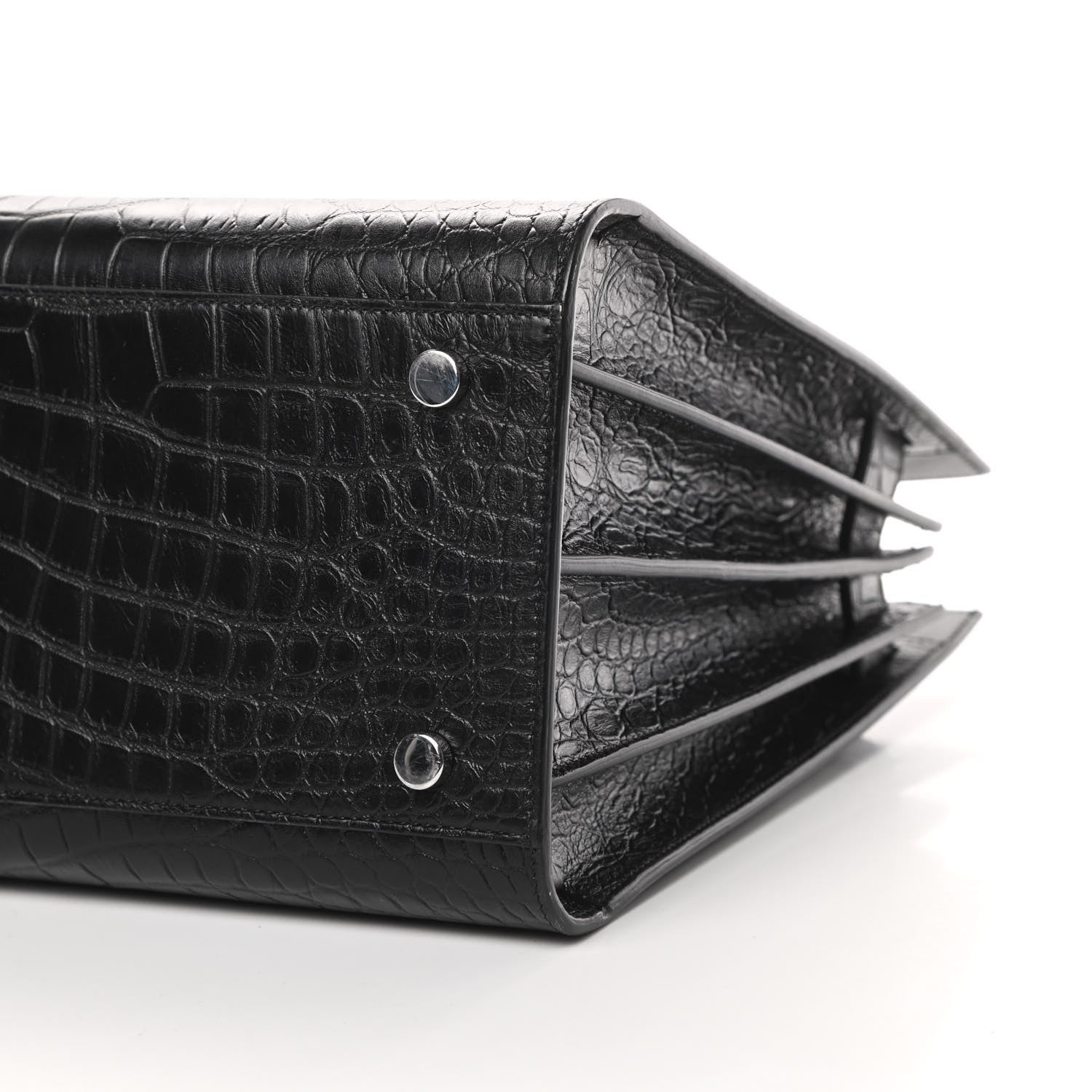 Saint Laurent Calfskin Crocodile Embossed Small Sac de Jour Black 10 of 12