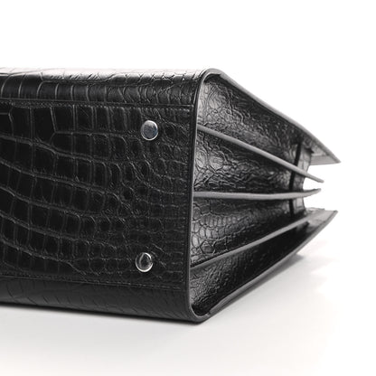 Saint Laurent Calfskin Crocodile Embossed Small Sac de Jour Black 10 of 12