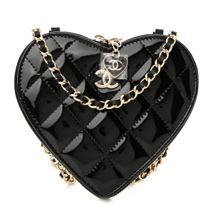 Chanel Patent Calfskin Resin Quilted CC Heart Clutch With Chain Black 3 of 17