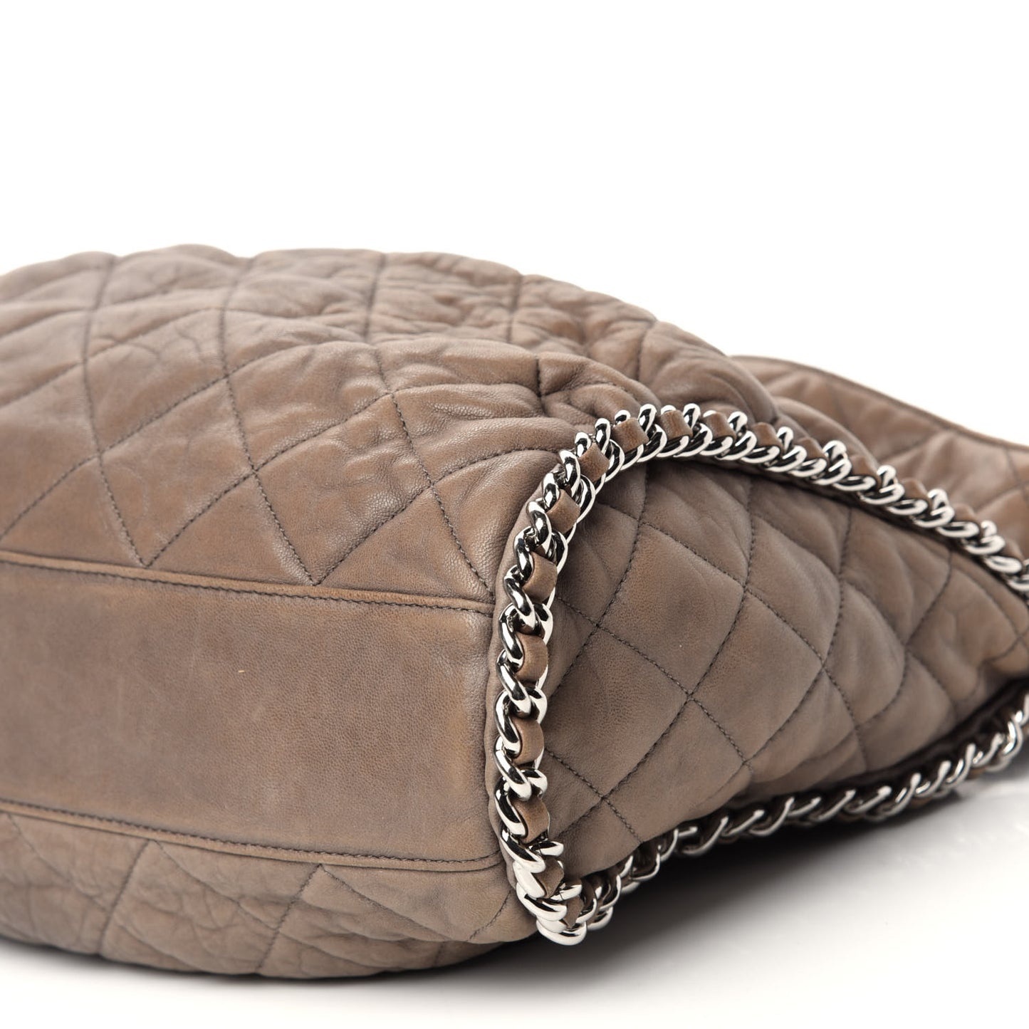 Washed Lambskin Chain Around Hobo Taupe