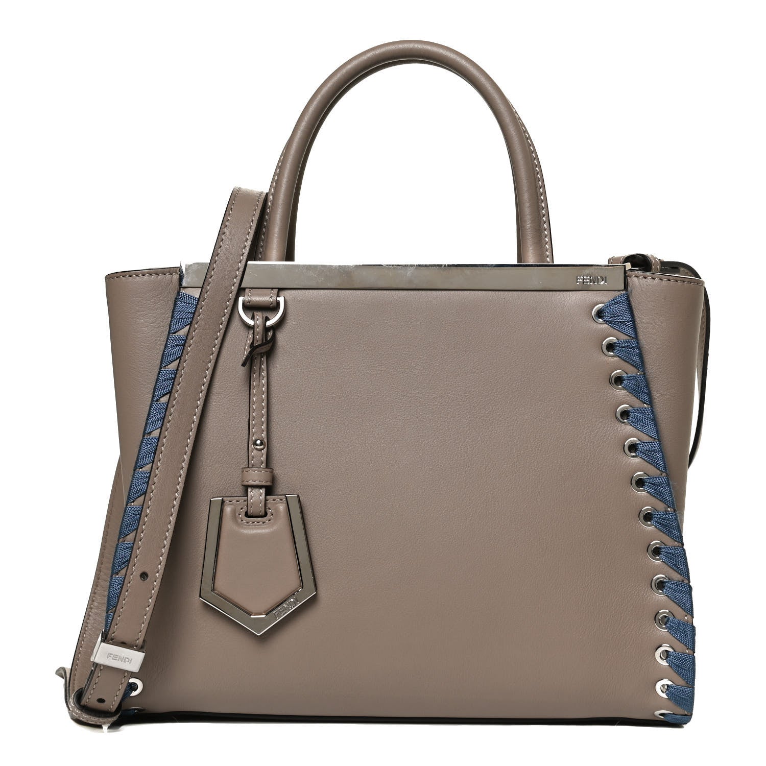 Fendi Vitello Lace Up 2Jours Tote Tortora Ceruleo 1 of 11