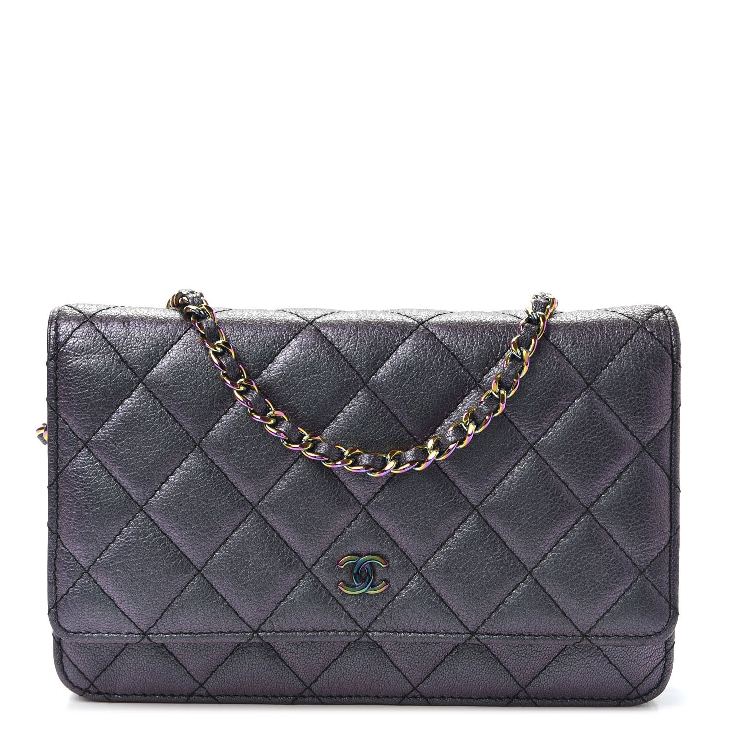 Chanel Iridescent Goatskin Quilted Wallet On Chain WOC Purple 1 of 10