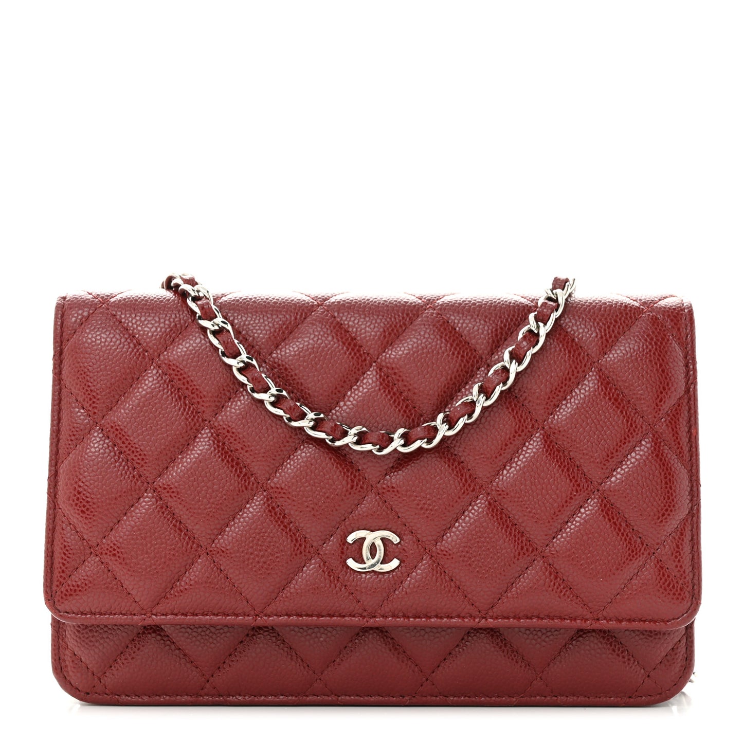Caviar Quilted Wallet on Chain WOC Burgundy