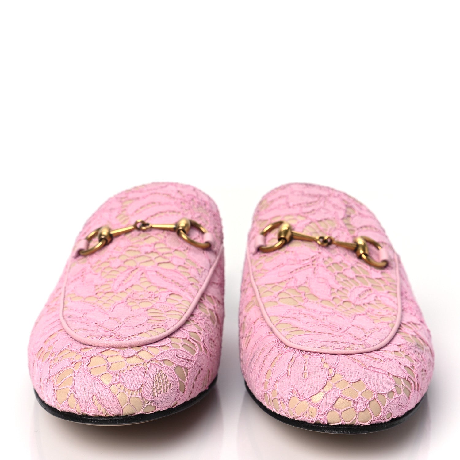 Gucci Lace Malaga Kid Womens Princetown Slippers 39 Sugar Pink Skin Rose 2 of 7