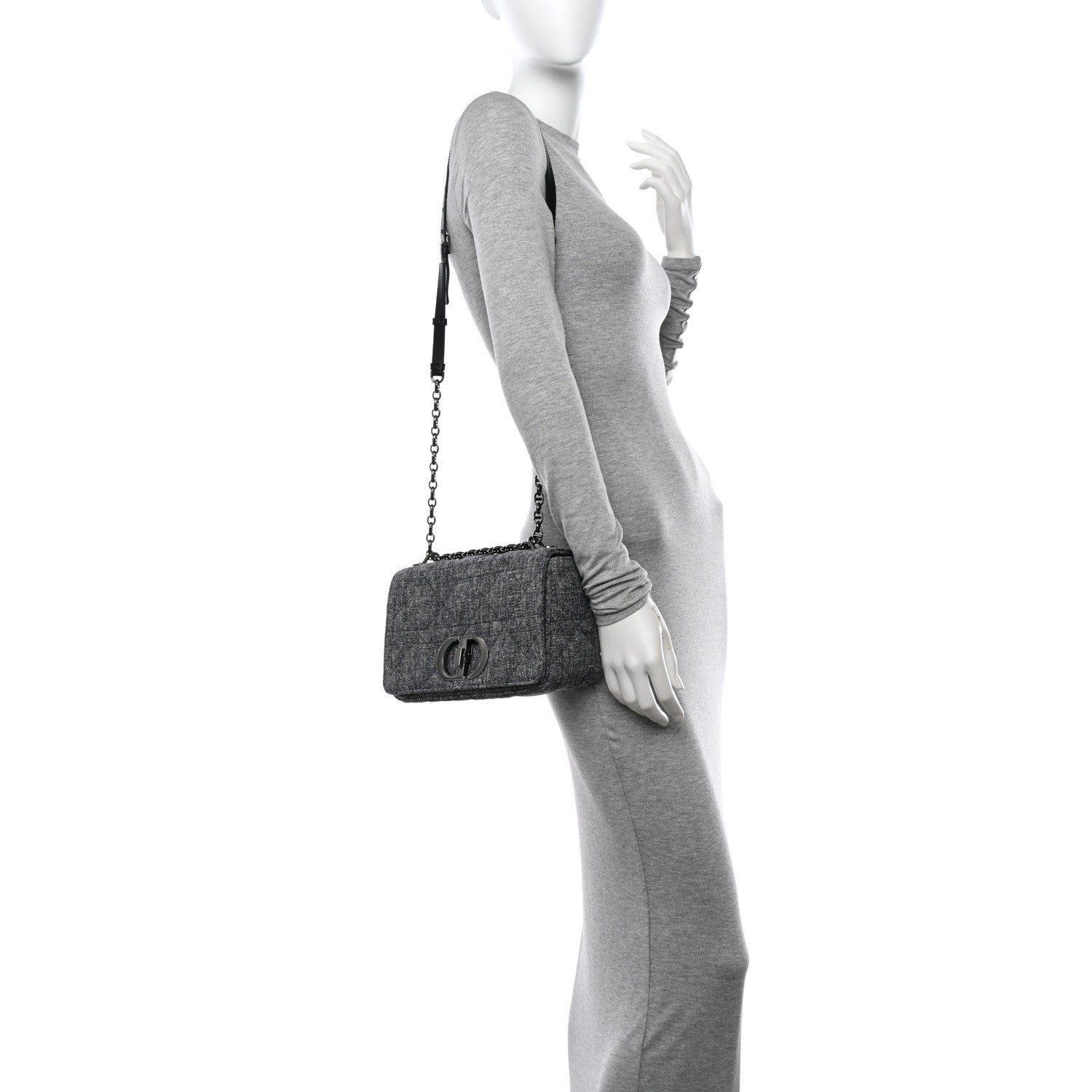 Christian Dior Tweed Macrocannage Medium Caro Bag Black 2 of 10