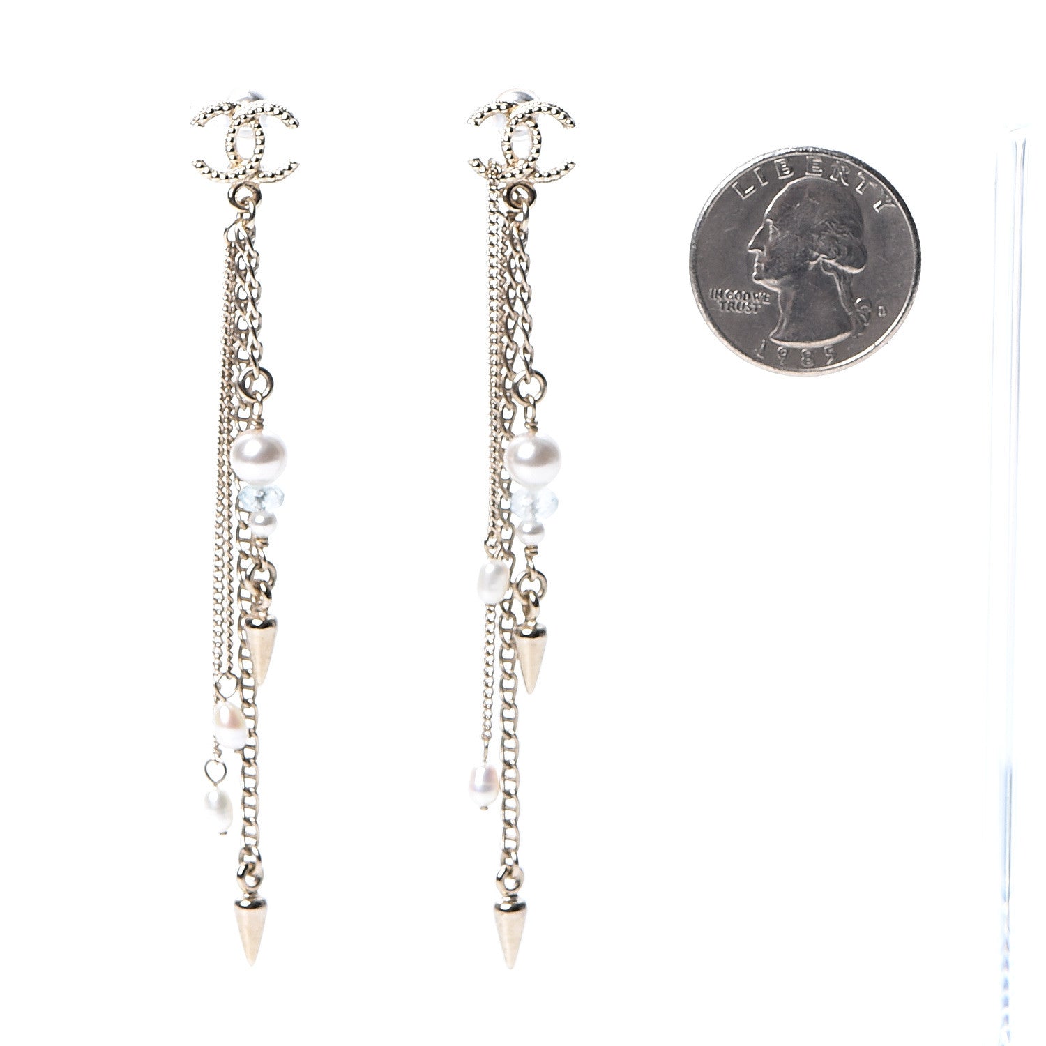 Chanel Pearl Beaded CC Drop Earrings Gold 2 of 5