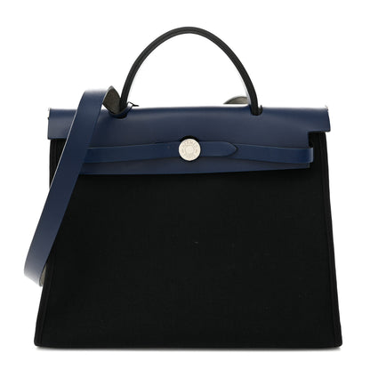 Hermes Military Toile Vache Hunter Herbag Zip 31 PM Black Bleu Saphir 1 of 14
