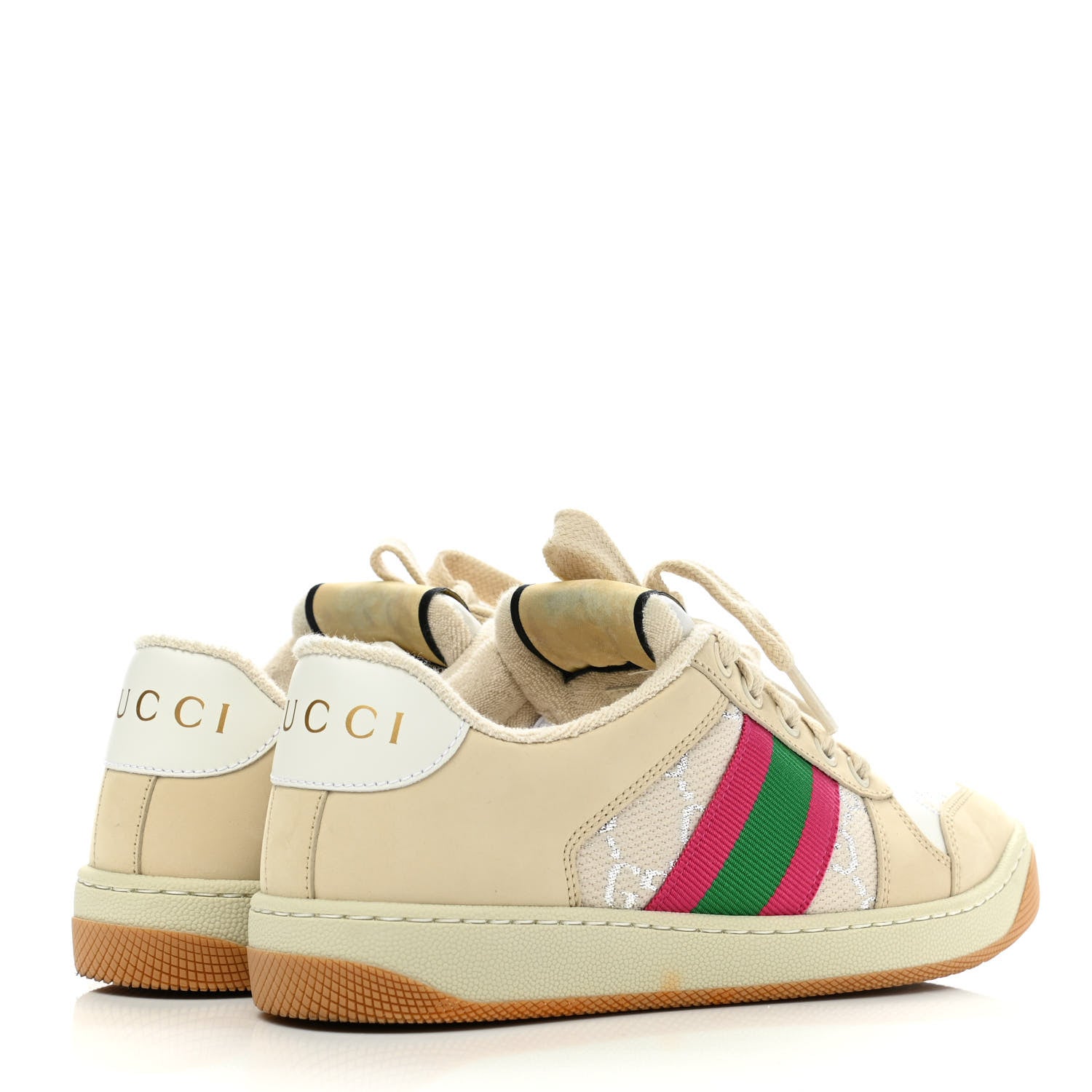 Gucci Lame GG Monogram Nubuck Web Screener Sneakers 35 Gardenia Silver Dusty Milk White 4 of 11