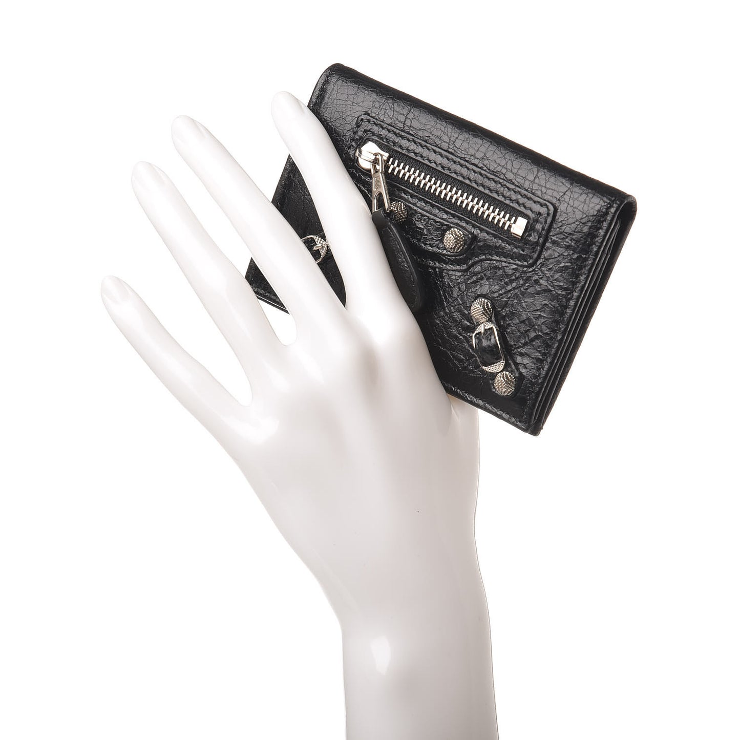 Agneau Giant 12 Silver Hardware Card Case Black