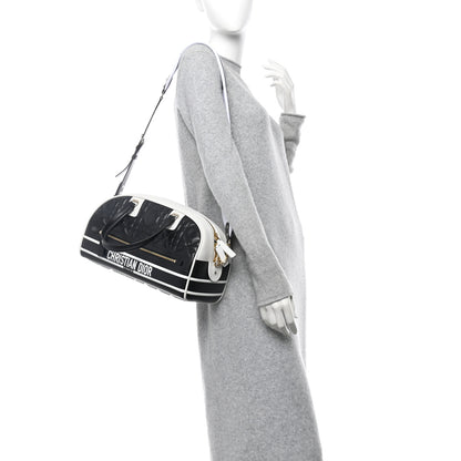 Christian Dior Lambskin Cannage Medium Dior Vibe Zip Bowling Bag Black White 2 of 10