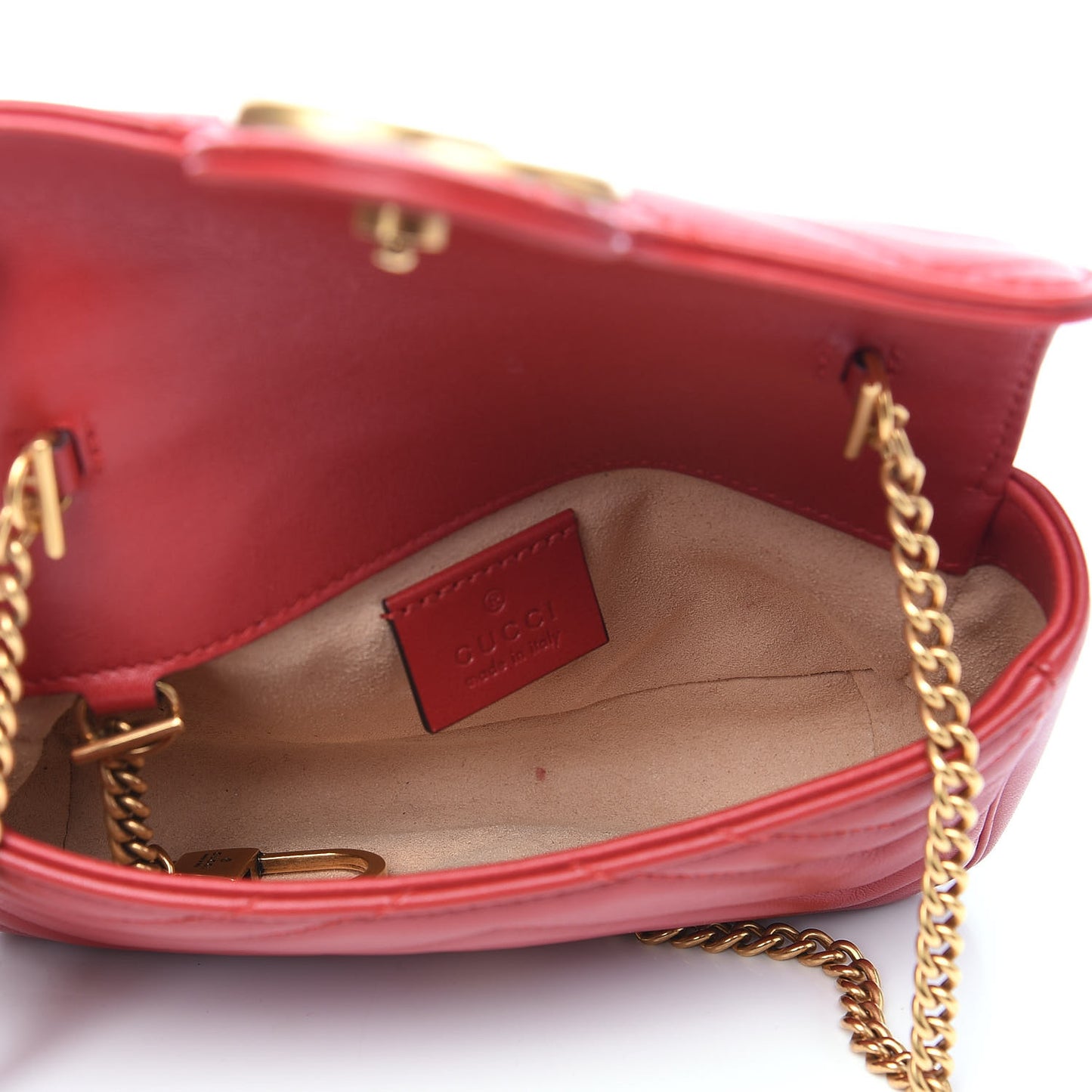 Calfskin Matelasse Super Mini GG Marmont Shoulder Bag Hibiscus Red