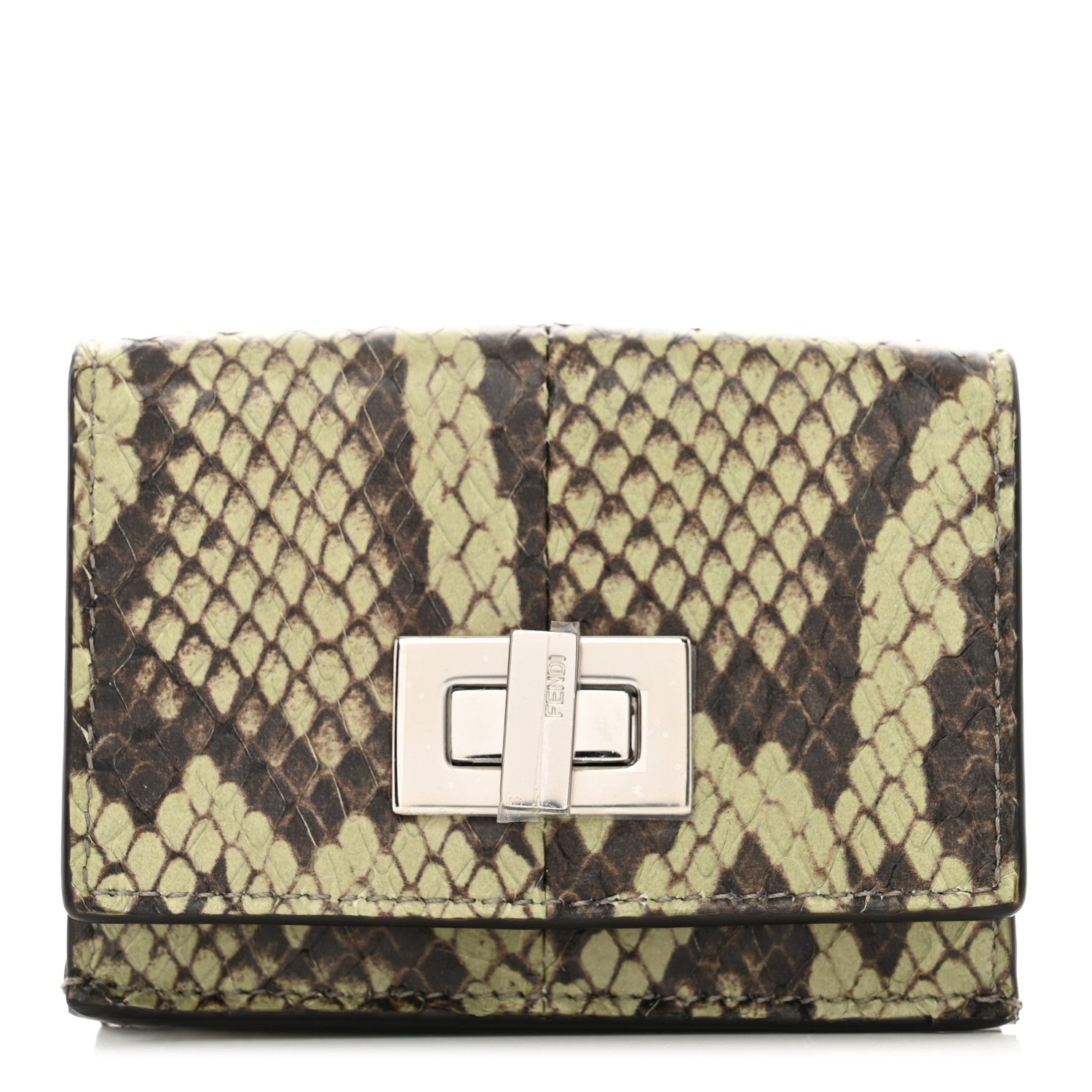Fendi Elaphe Vitello Grace Python Print Micro Trifold Wallet Green Tea 1 of 7
