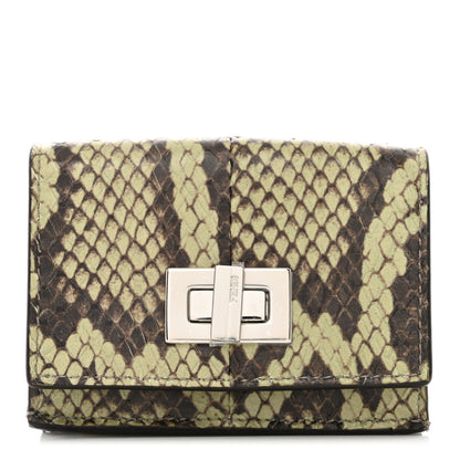 Fendi Elaphe Vitello Grace Python Print Micro Trifold Wallet Green Tea 1 of 7