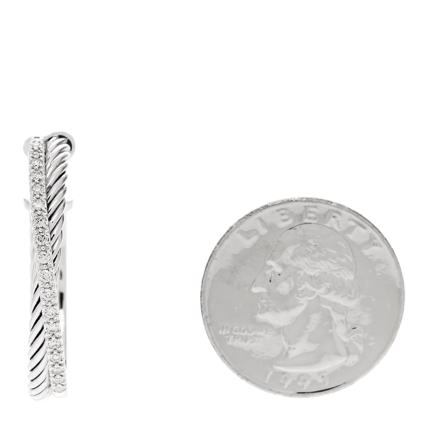 Sterling Silver 14K White Gold Diamond Medium Crossover Single Hoop Earring