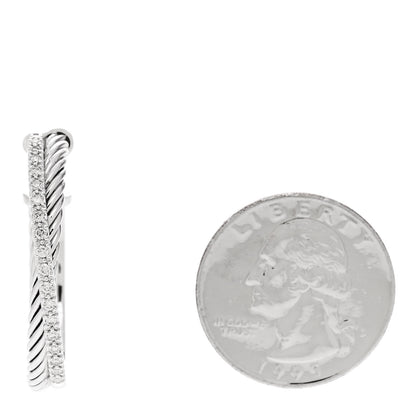 David Yurman Sterling Silver 14K White Gold Diamond Medium Crossover Single Hoop Earring 2 of 4