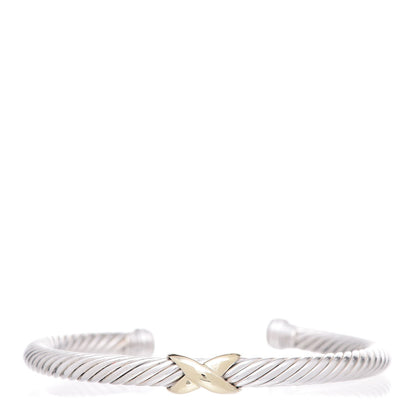 David Yurman Sterling Silver 14K Yellow Gold 5mm X Station Cable Bracelet 1 of 4