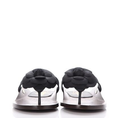 Chanel Grosgrain Camellia Thong Sandals 39 Black 2 of 9