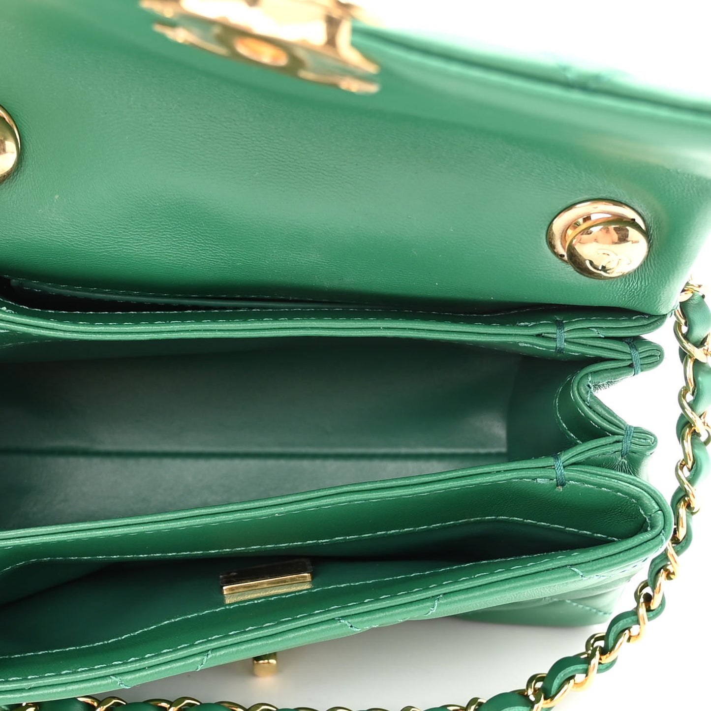 Lambskin Quilted Mini Color Match Flap Green