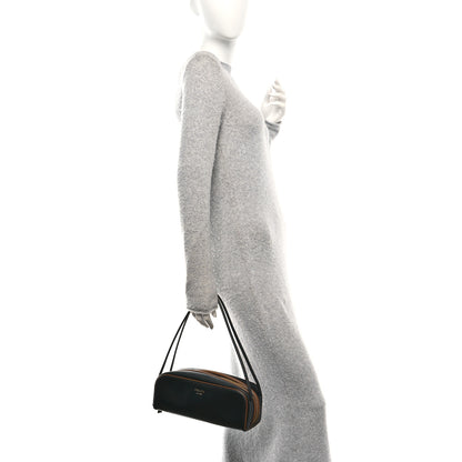 Prada Soft Calfskin Swing Shoulder Bag Black Hazelnut 2 of 9