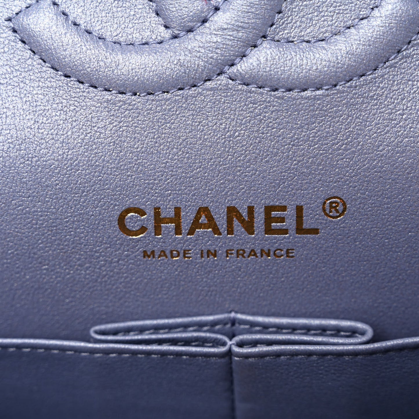 Metallic Lambskin Quilted Medium Double Flap Purple