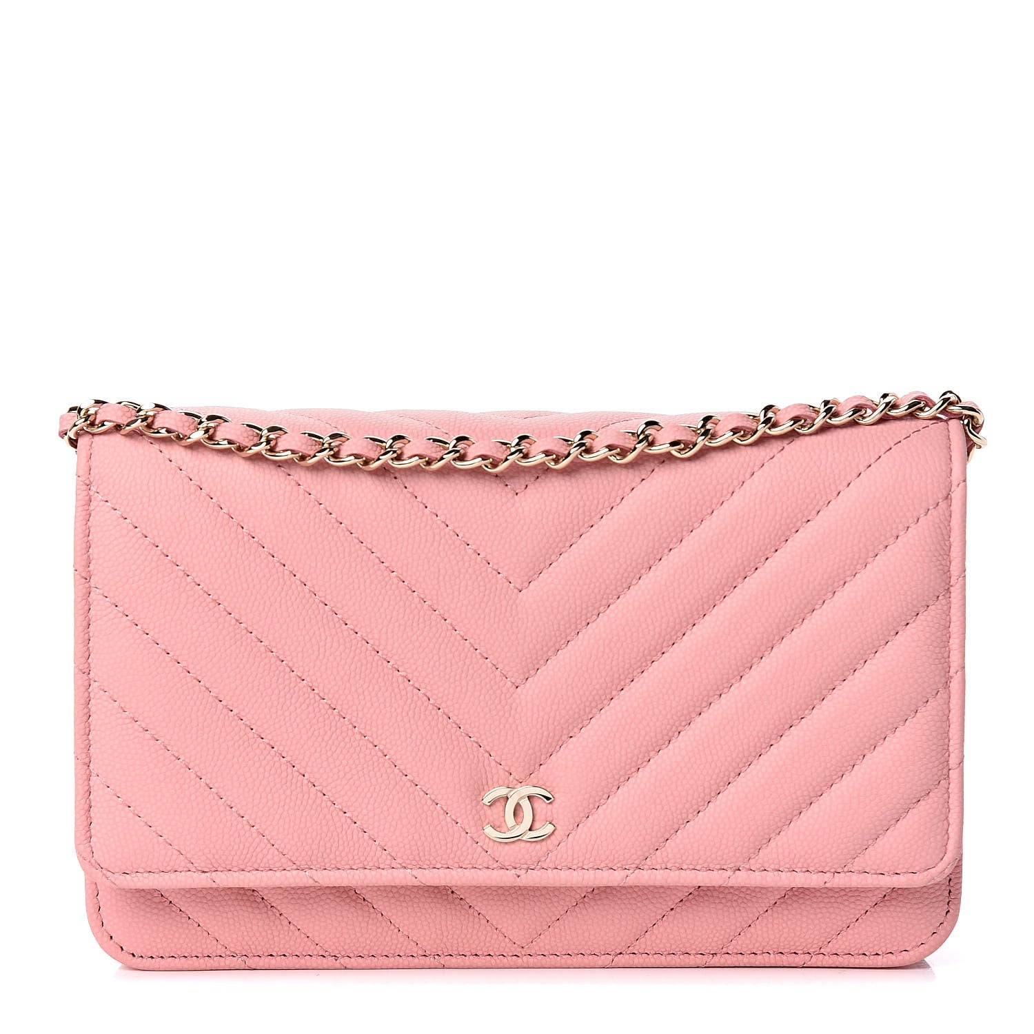 Chanel Iridescent Caviar Chevron Quilted Wallet On Chain WOC Pink 1 of 10