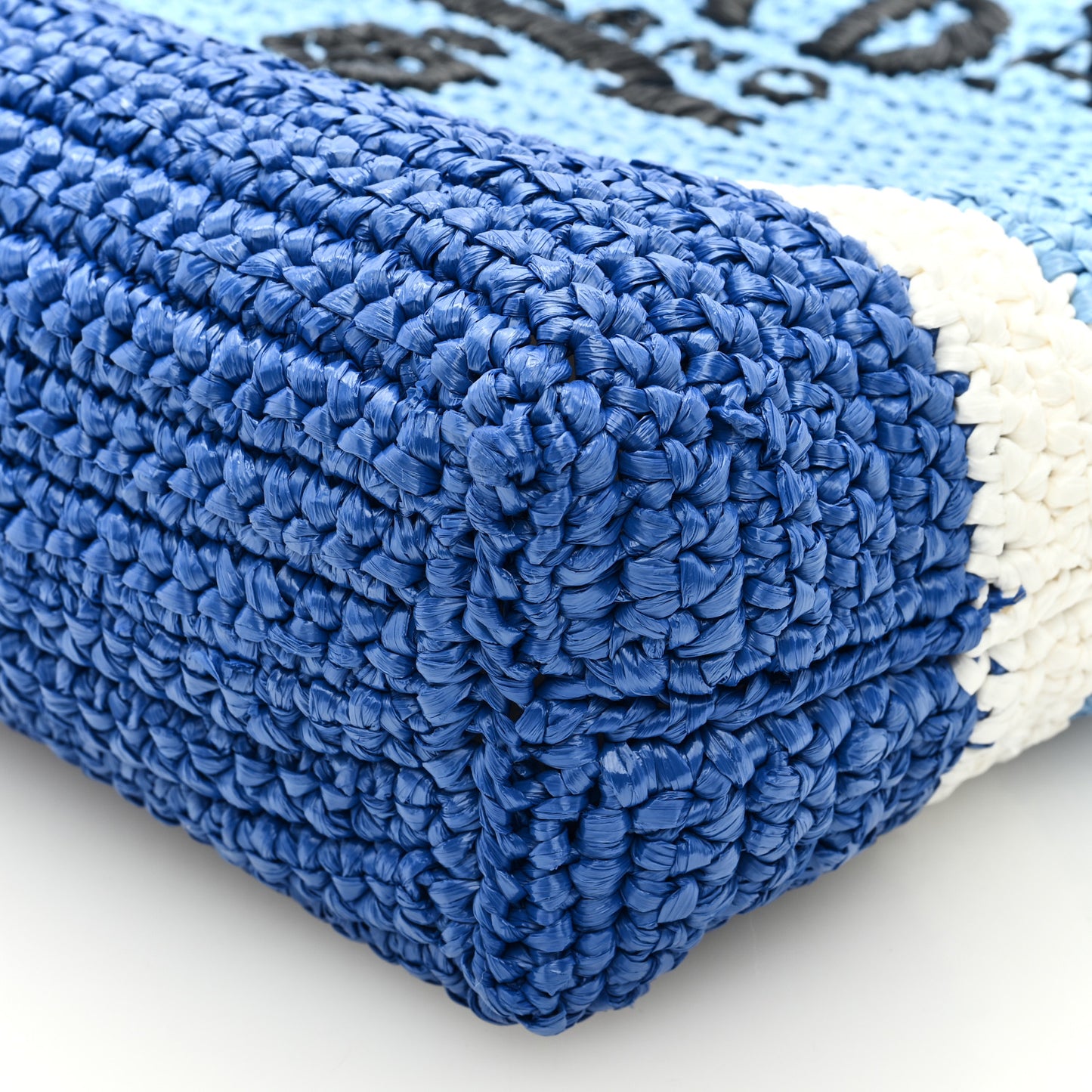 Yarn Raffia Effect Crochet Small Logo Tote Celeste Blue