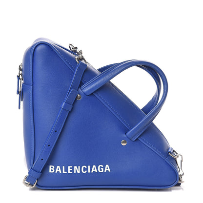 Balenciaga Shiny Day Calfskin Logo S Triangle Duffle Bleu Roi White 1 of 11
