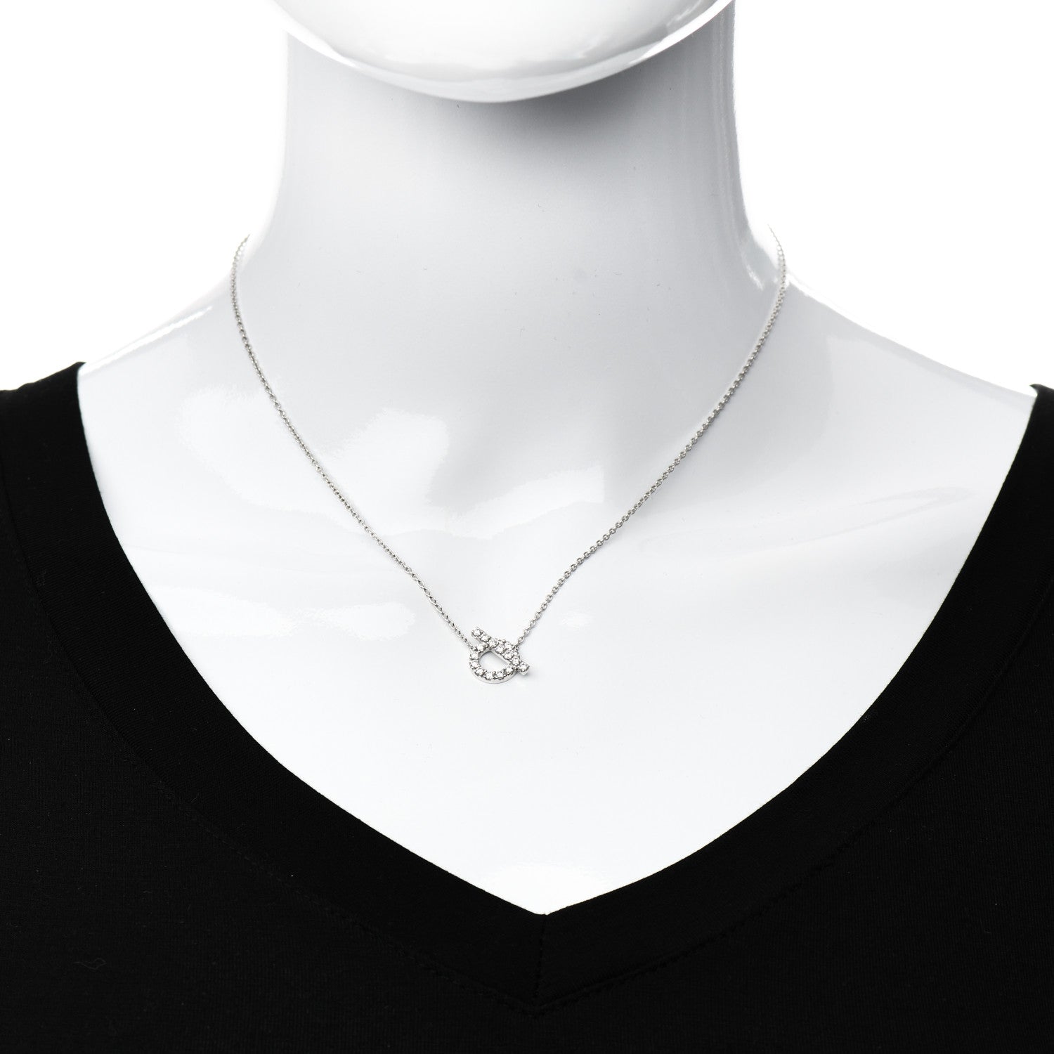Hermes 18K White Gold Diamond Finesse Pendant Necklace 2 of 5