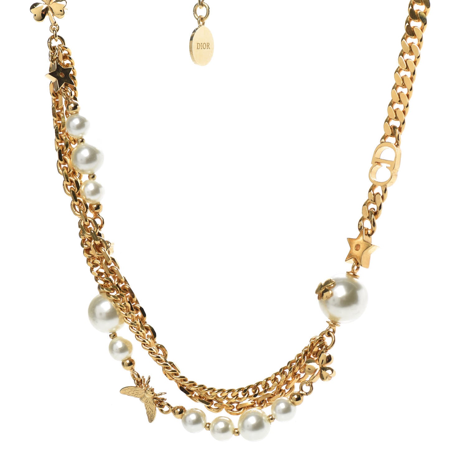 Christian Dior Pearl Charms Necklace Gold 1 of 4