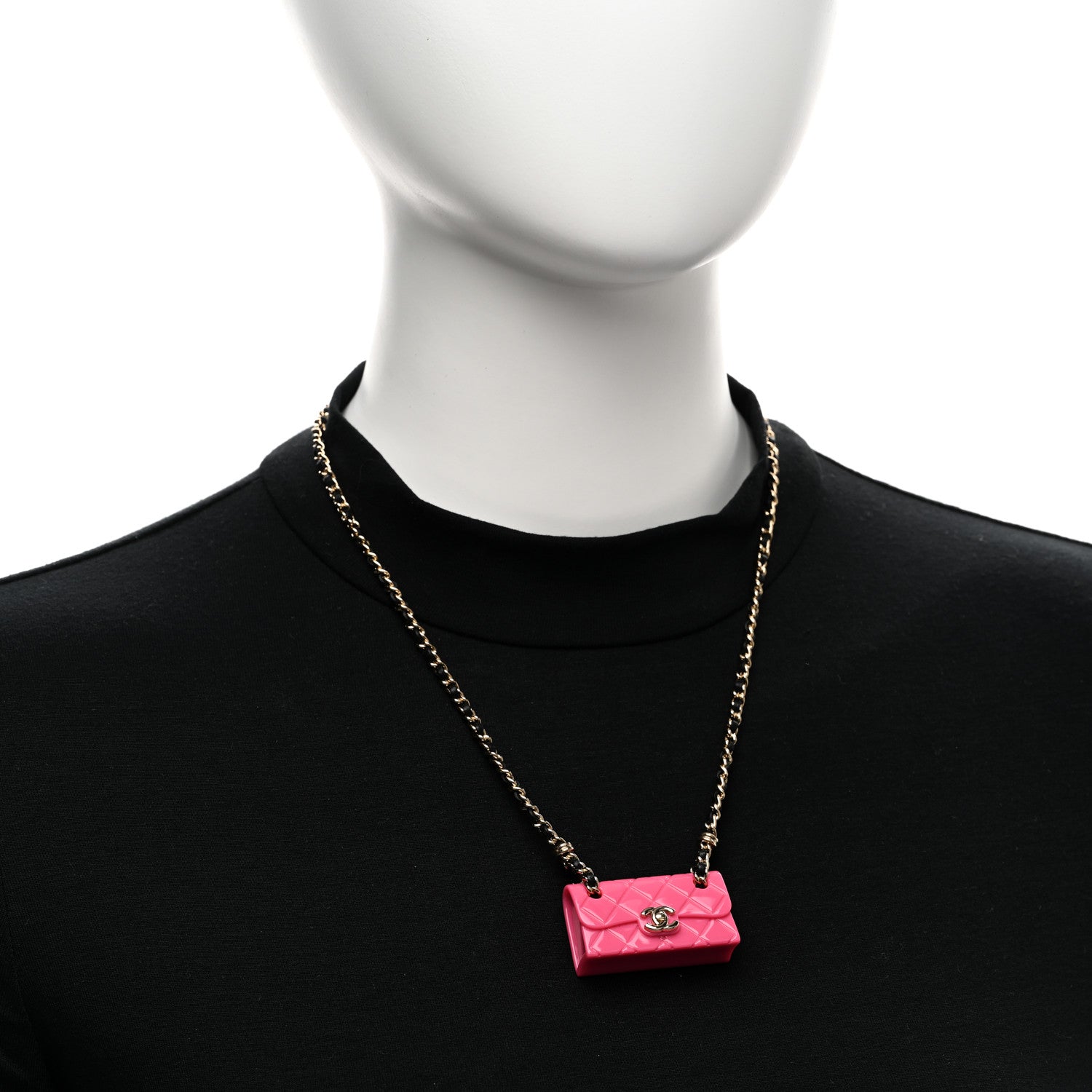 Chanel Metal Resin Calfskin Quilted CC Turnlock Chain Bag Necklace Gold Pink Gold Pink 2 of 6