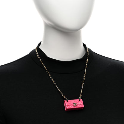 Chanel Metal Resin Calfskin Quilted CC Turnlock Chain Bag Necklace Gold Pink Gold Pink 2 of 6