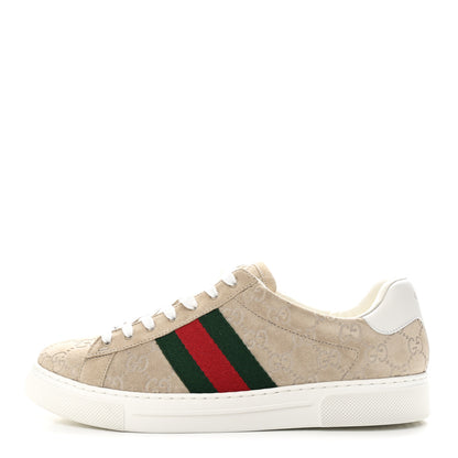 Gucci GG Suede Monogram Web Mens Sneakers 9 Oatmeal Mystic White 1 of 10
