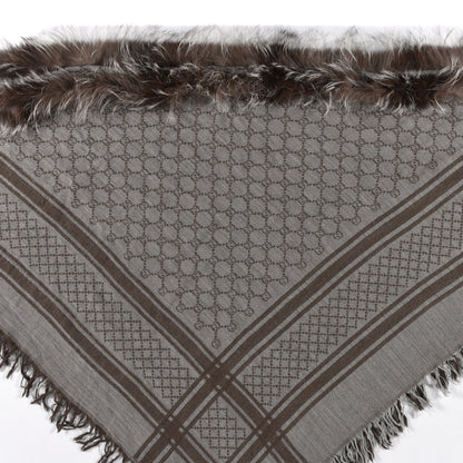 Gucci Wool Silk Fox Fur Monogram Shawl Scarf Brown 2 of 5