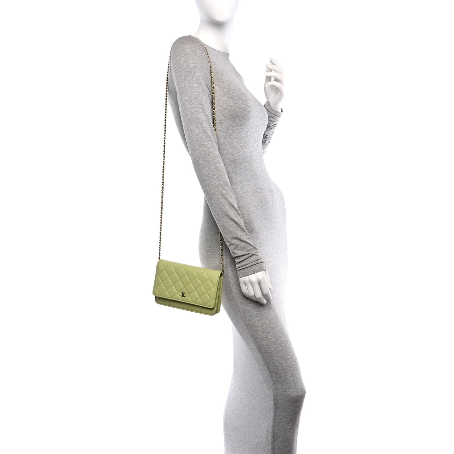 Lambskin Quilted Wallet On Chain WOC Light Green