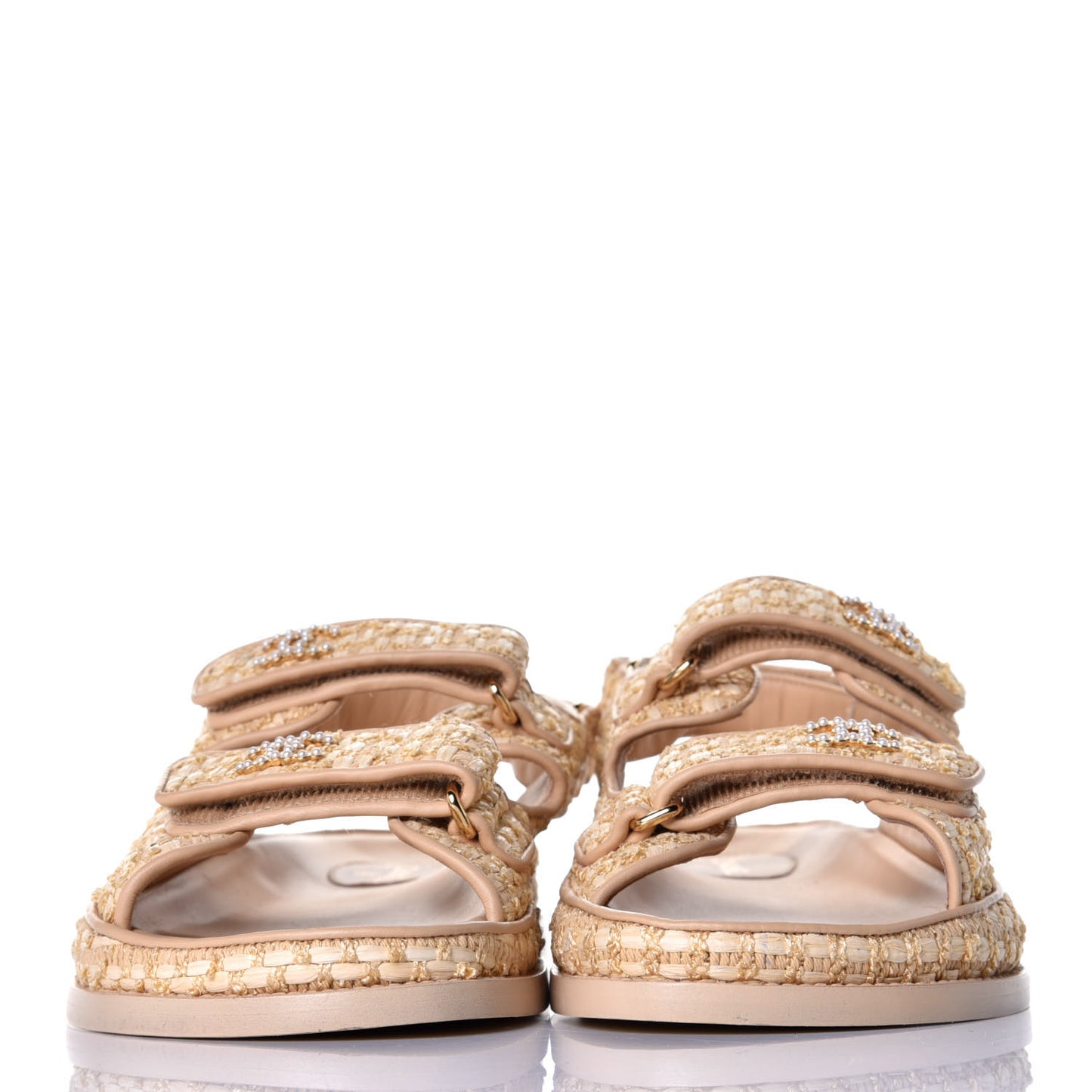 Braided Fabric Velcro Dad Sandals 38 Beige