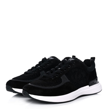 Chanel Calfskin Mesh Lycra Suede Womens Logo Sneakers 39.5 Black 3 of 9