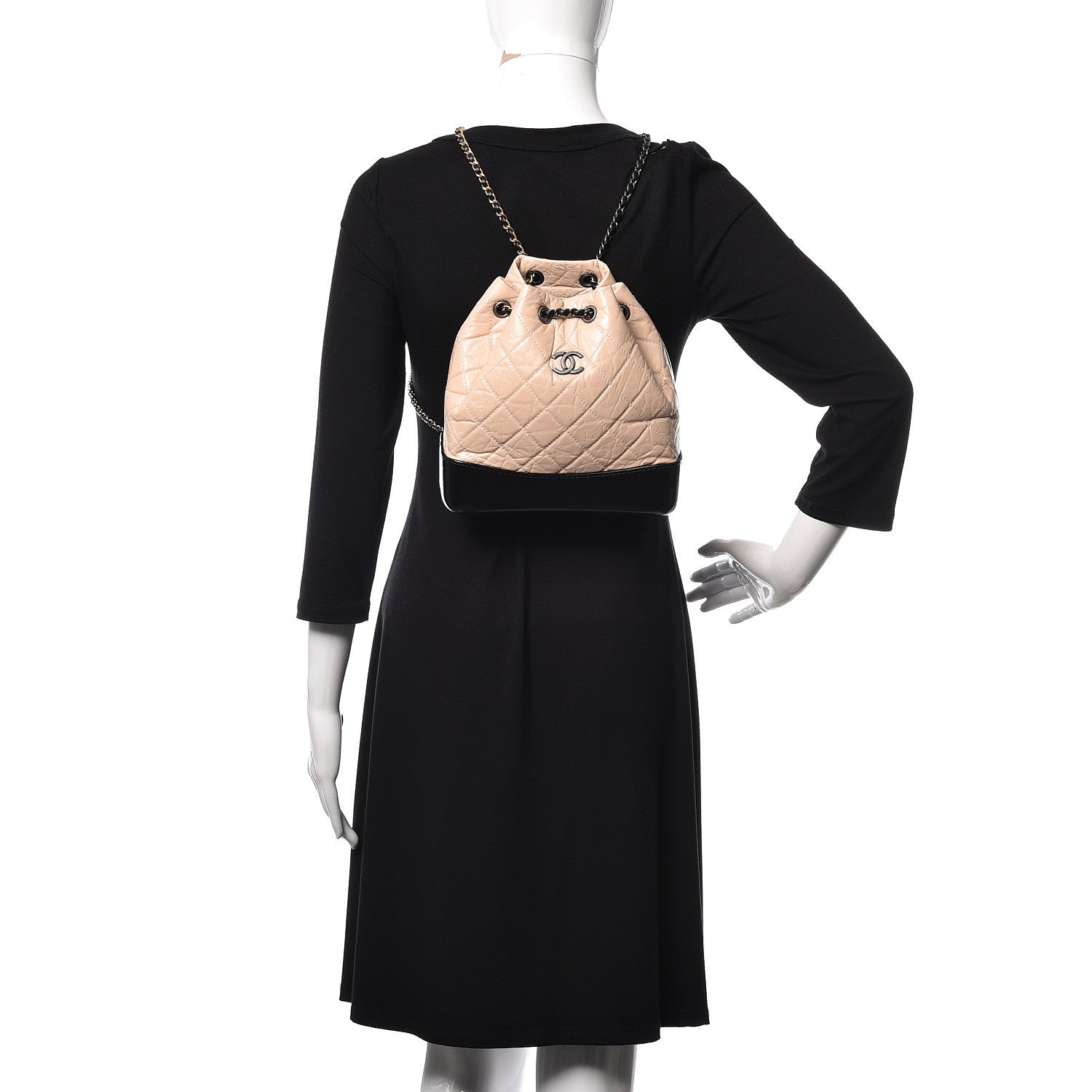 Chanel Aged Calfskin Quilted Small Gabrielle Backpack Beige Black 2 of 14