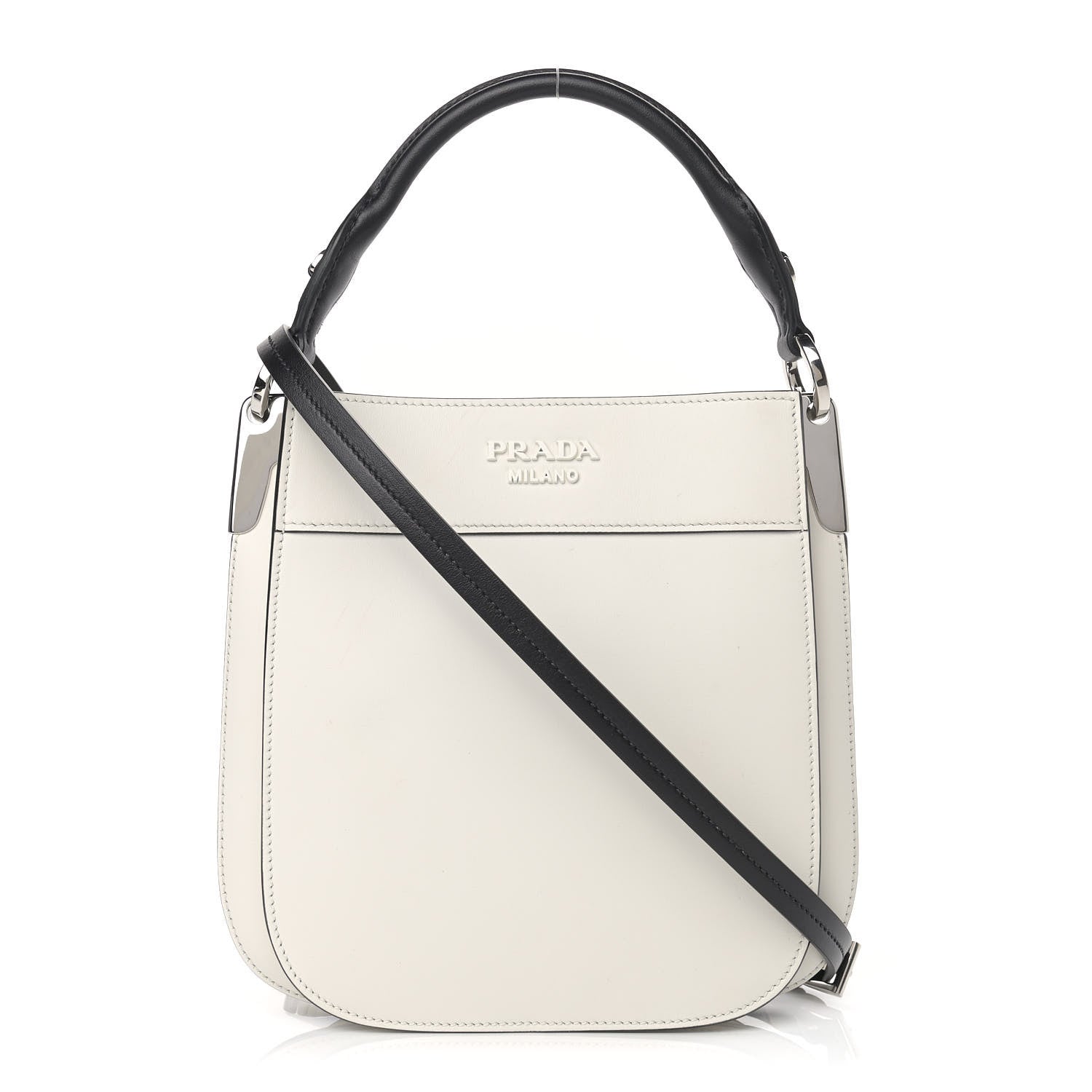 Prada City Calfskin Small Margit Bag White Black 1 of 9