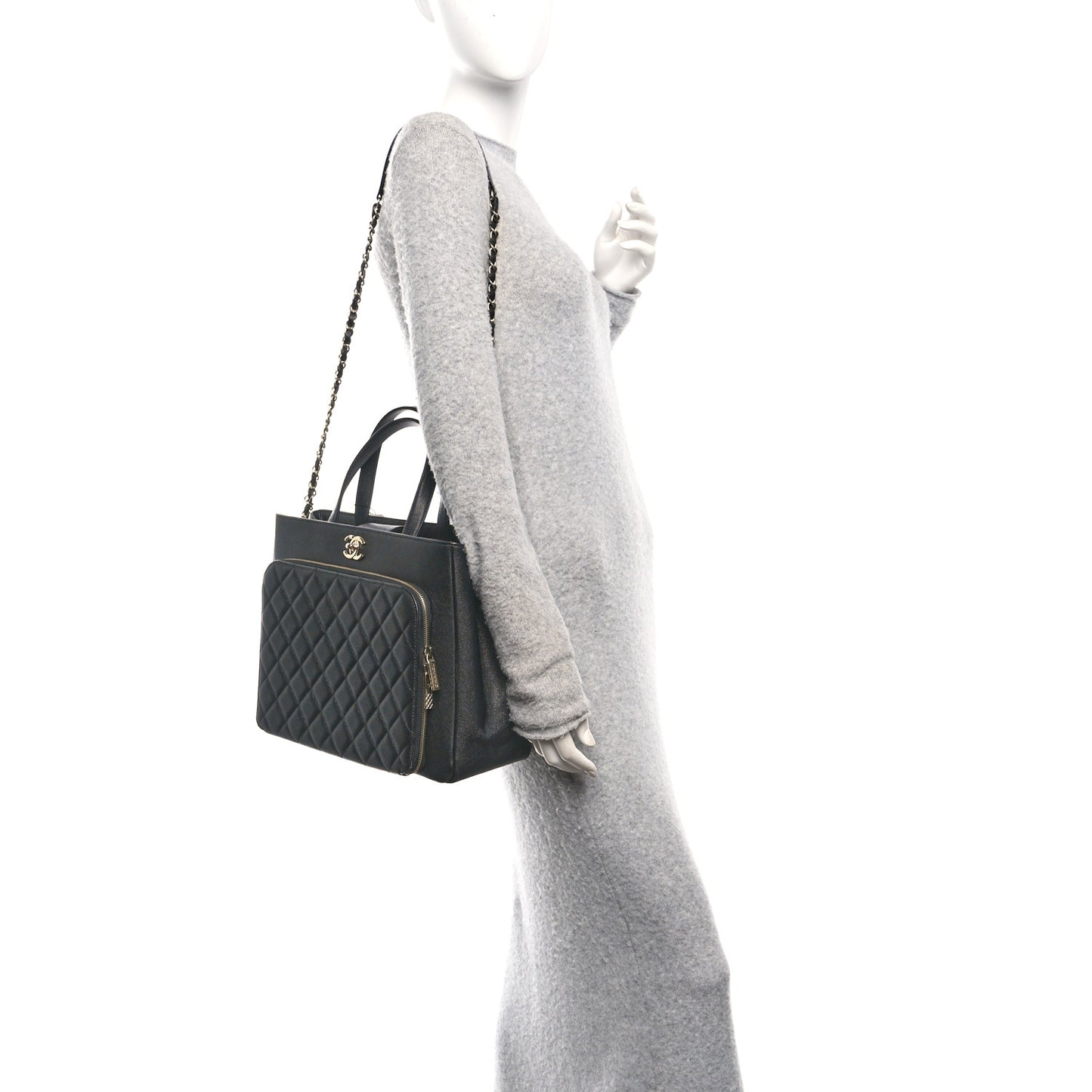 Caviar Quilted Large Business Affinity Shopping Bag Black