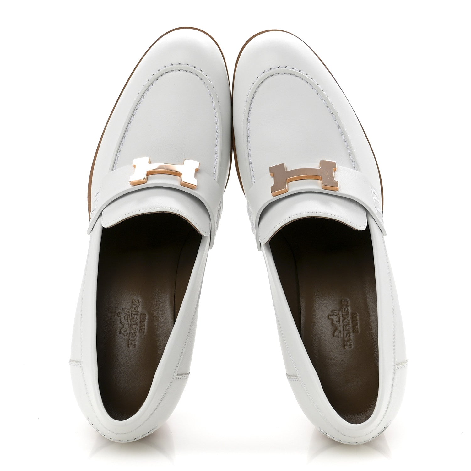 Hermes Calfskin Womens Dauphine 70 Moccasin Loafers 37.5 White 2 of 10