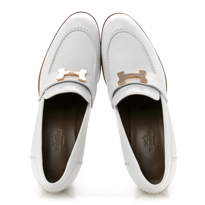 Hermes Calfskin Womens Dauphine 70 Moccasin Loafers 37.5 White 2 of 10